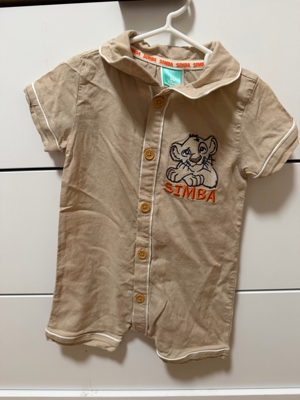Disney Simba Beige Short-Sleeve Button Front One-Piece